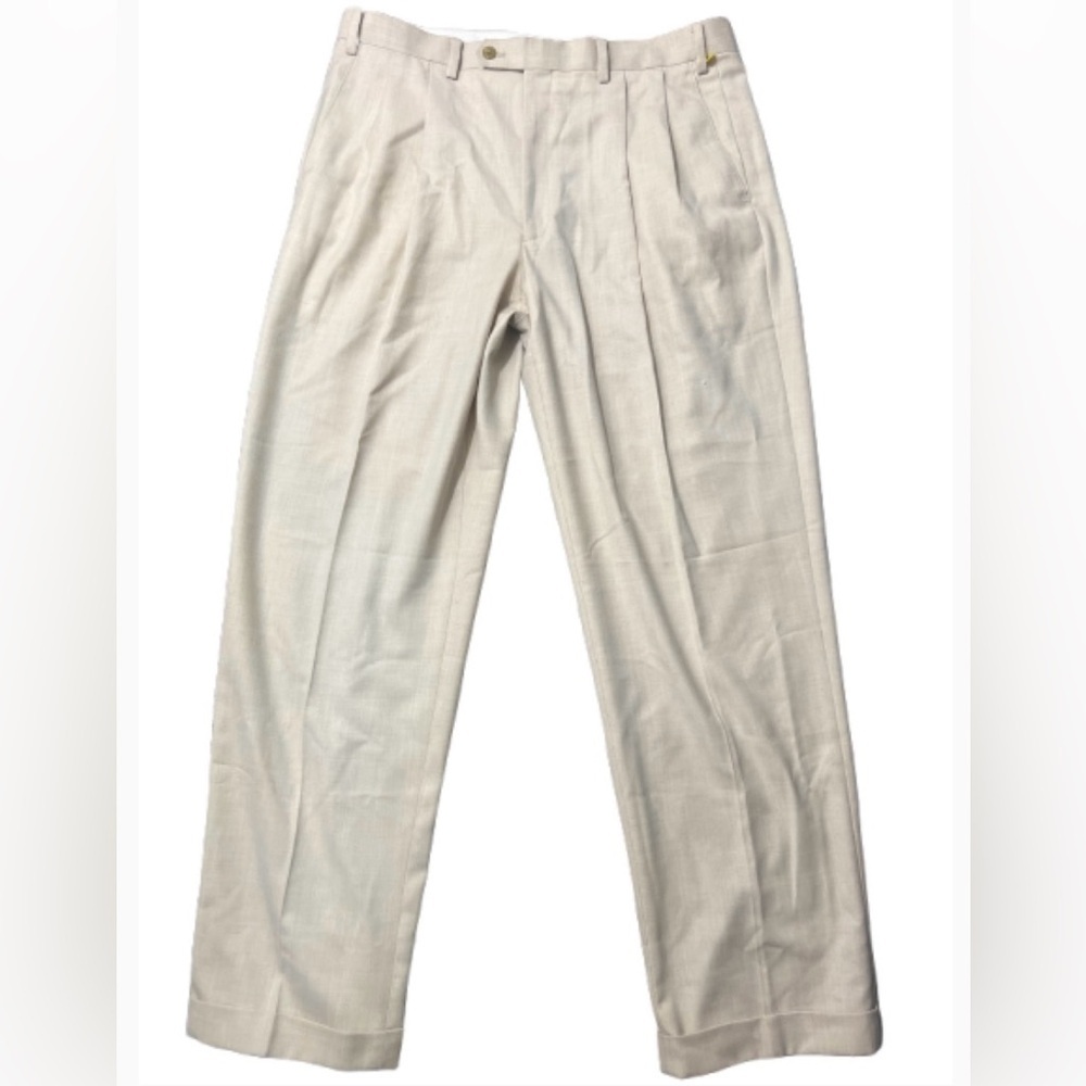 Chaps Men's‎ Light Tan and Cream Pleated and Cuff Dress Pants
